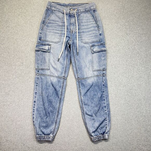 American Eagle Cargo Jogger Jeans Women’s 0 Regular Light Wash Denim 2765 - Picture 1 of 13